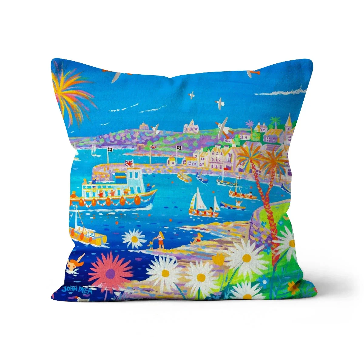 Mediterranean St Mawes, Cornwall by John Dyer Cushion - Image 3