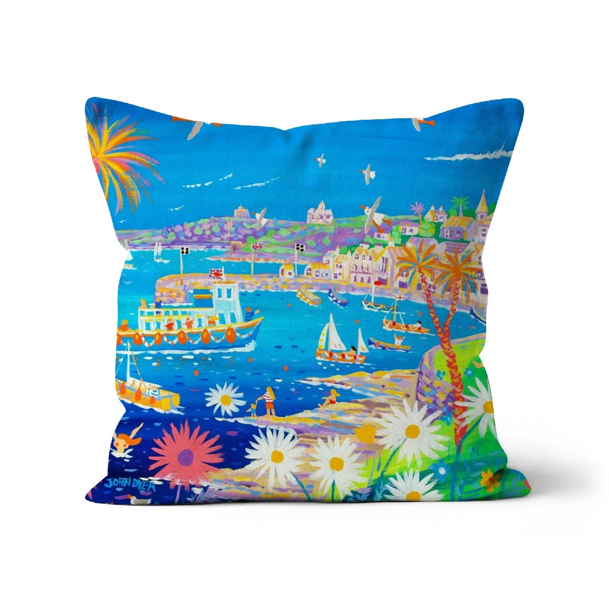 Mediterranean St Mawes, Cornwall by John Dyer Cushion - Image 4