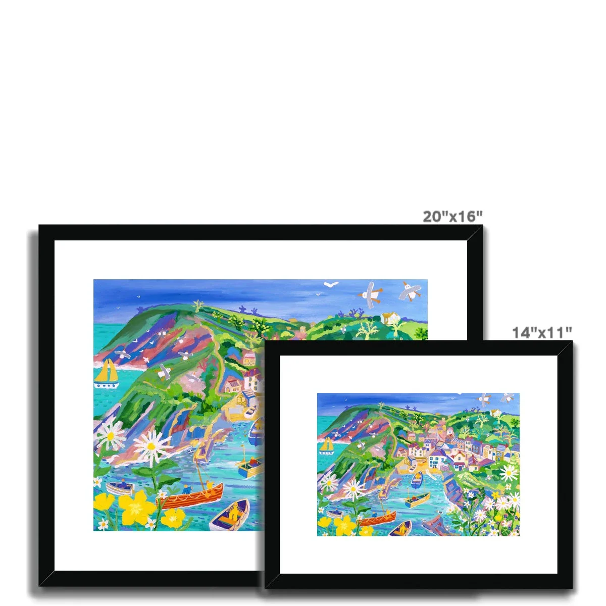 John Dyer Framed Open Edition Cornish Fine Art Print. 'Moon Daisies and Fishermen, Port Loe'. Cornwall Art Gallery - Image 11