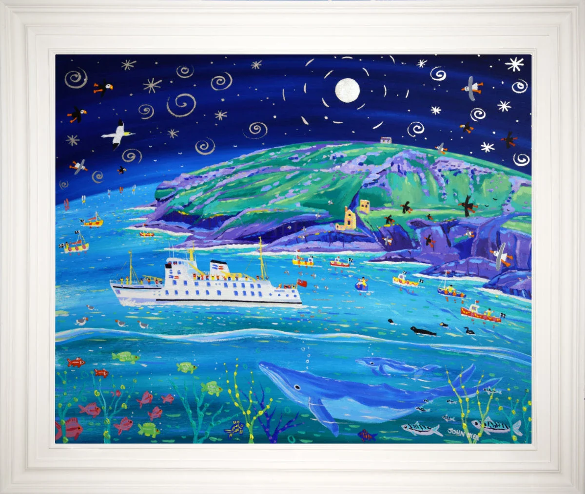 'Moonlit Journey, Botallack'. 33x40 inches original art acrylic on board. Paintings of Cornwall by Cornish Artist John Dyer. Cornwall Art Gallery - Image 2