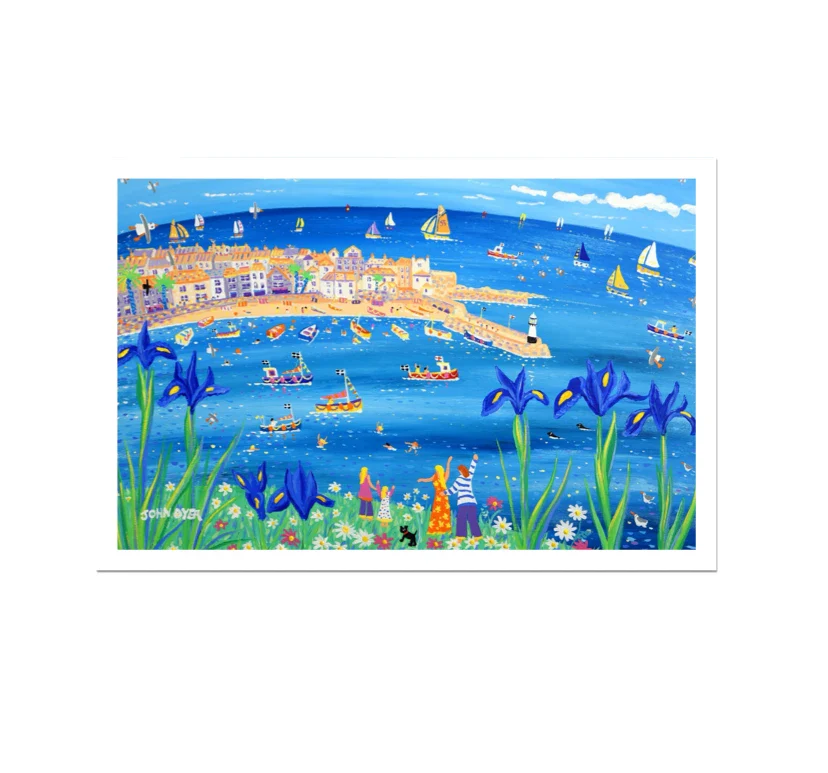 John Dyer Fine Art Print. Open Edition Cornish Art Print. 'Iris Blue, St Ives'. Cornwall Art Gallery - Image 15