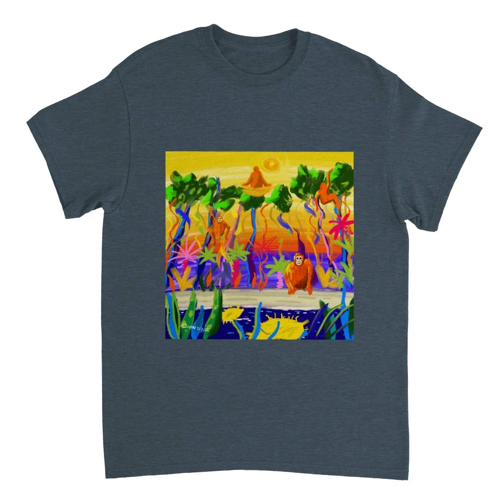 John Dyer Unisex Cornwall Art T-Shirt. Orangutan Rainforest Sunset. Borneo Art Gallery - Image 4
