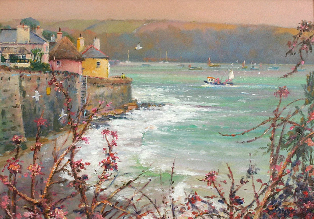'Springtime Colours, St Mawes', 10 x 14 inches original art oil on canvas. Paintings of Cornwall by Cornish Artist Ted Dyer from our Cornwall Art Gallery