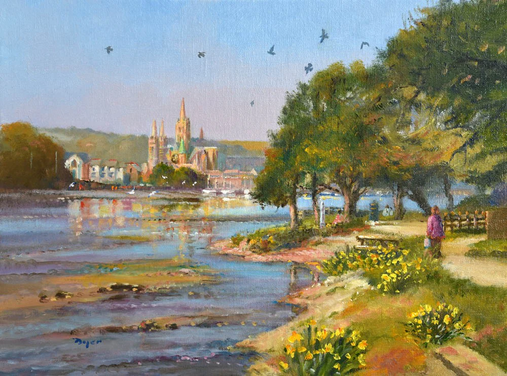Original Oil Painting on Canvas. Springtime. Truro.  By British Artist Ted Dyer.
