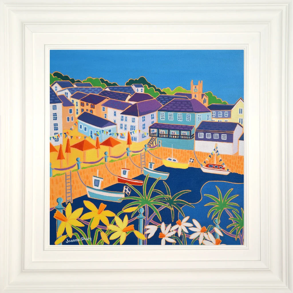 Original Painting by Joanne Short. A Feast of Colour, Customs House Quay, Falmouth.  18 x 18 inches, oil on canvas - Image 2