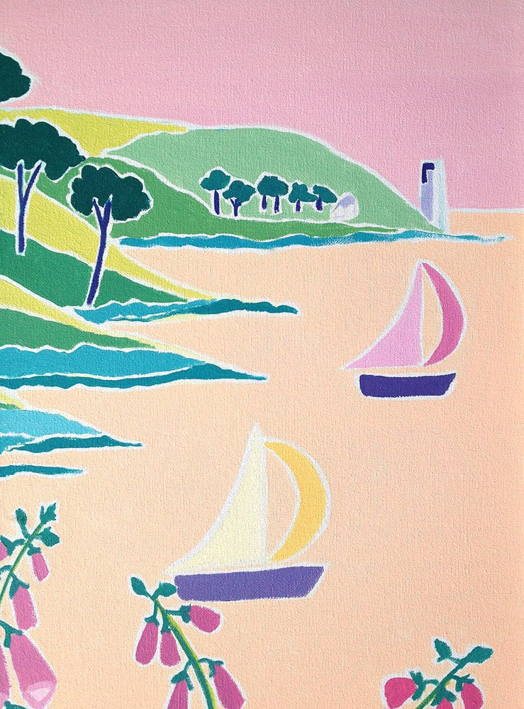 Original Painting by Joanne Short. A Perfect Evening Sail, St Anthony, Cornwall. 36 x 12 inches oil on canvas - Image 3