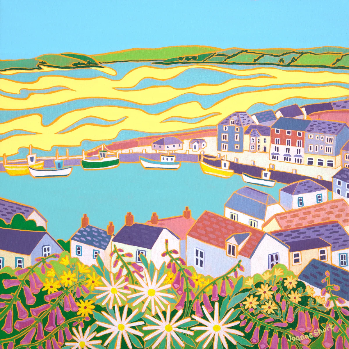 'Estuary View, Padstow',  18 x 18 inches, oil on canvas. Painting by Cornish Artist Joanne Short. Cornish Art from our Cornwall Art Gallery