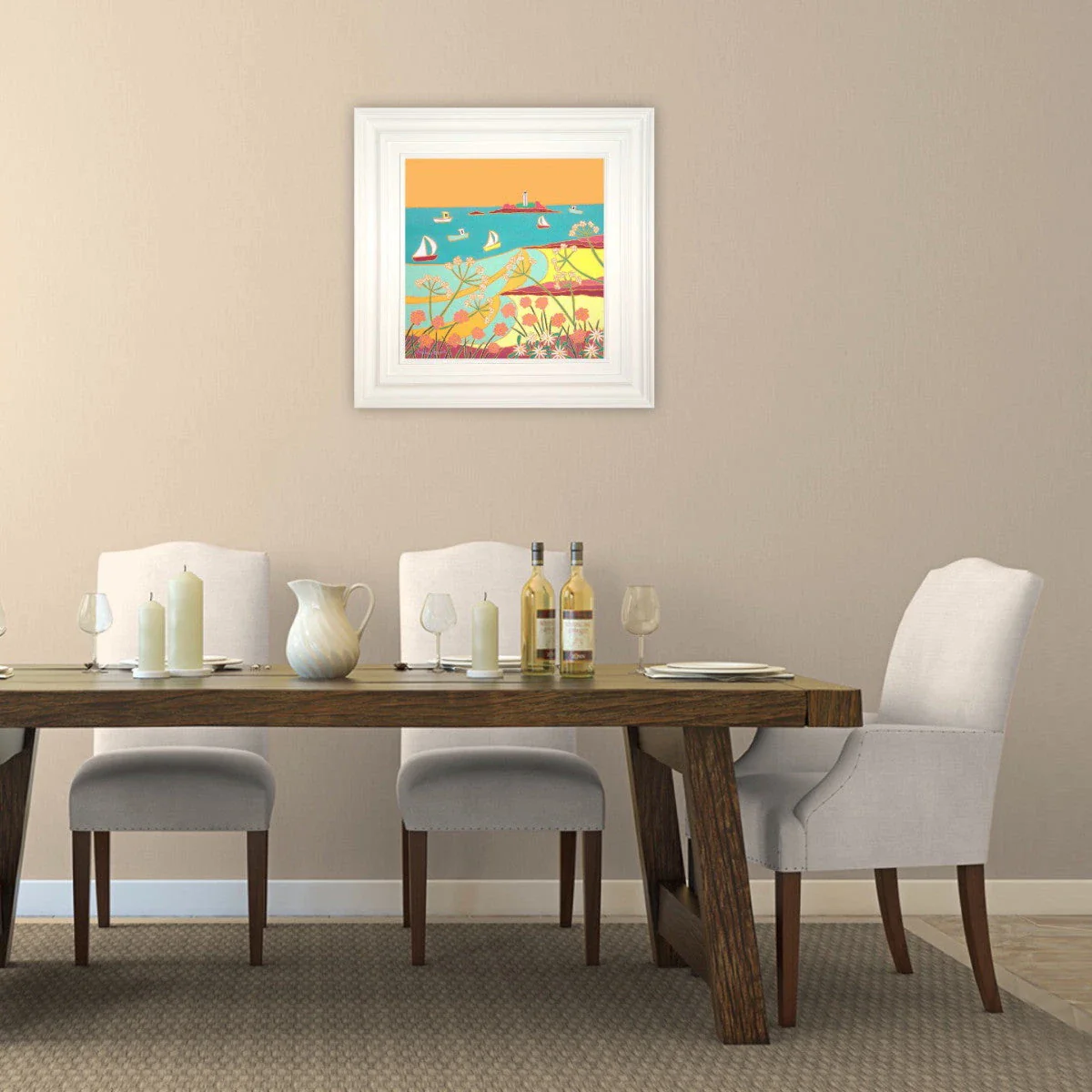 Original Painting by Joanne Short. 'Summer Evening Godrevy Sunset'. 18 x 18 inches oil on canvas - Image 3
