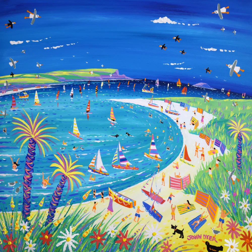 Original Painting by John Dyer. Hot Summer Fun at Rock, Daymer Bay