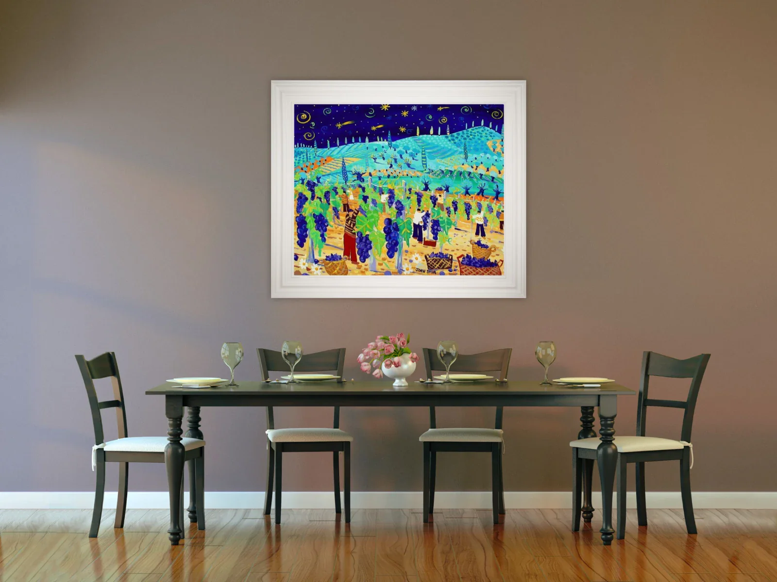 Original Painting of Tuscany in Italy by John Dyer. 'Juicy Grapes and Shooting Stars'. Italian Art Gallery - Image 3