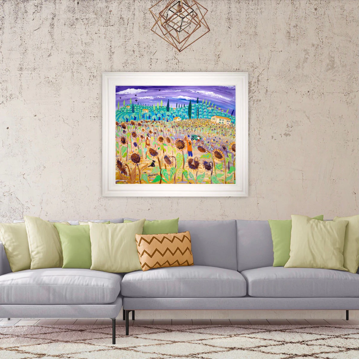 Original Painting of the Sunflower Harvest in Tuscany, Italy. by John Dyer. 'Sun Dried Faces'. Italian Art Gallery - Image 3