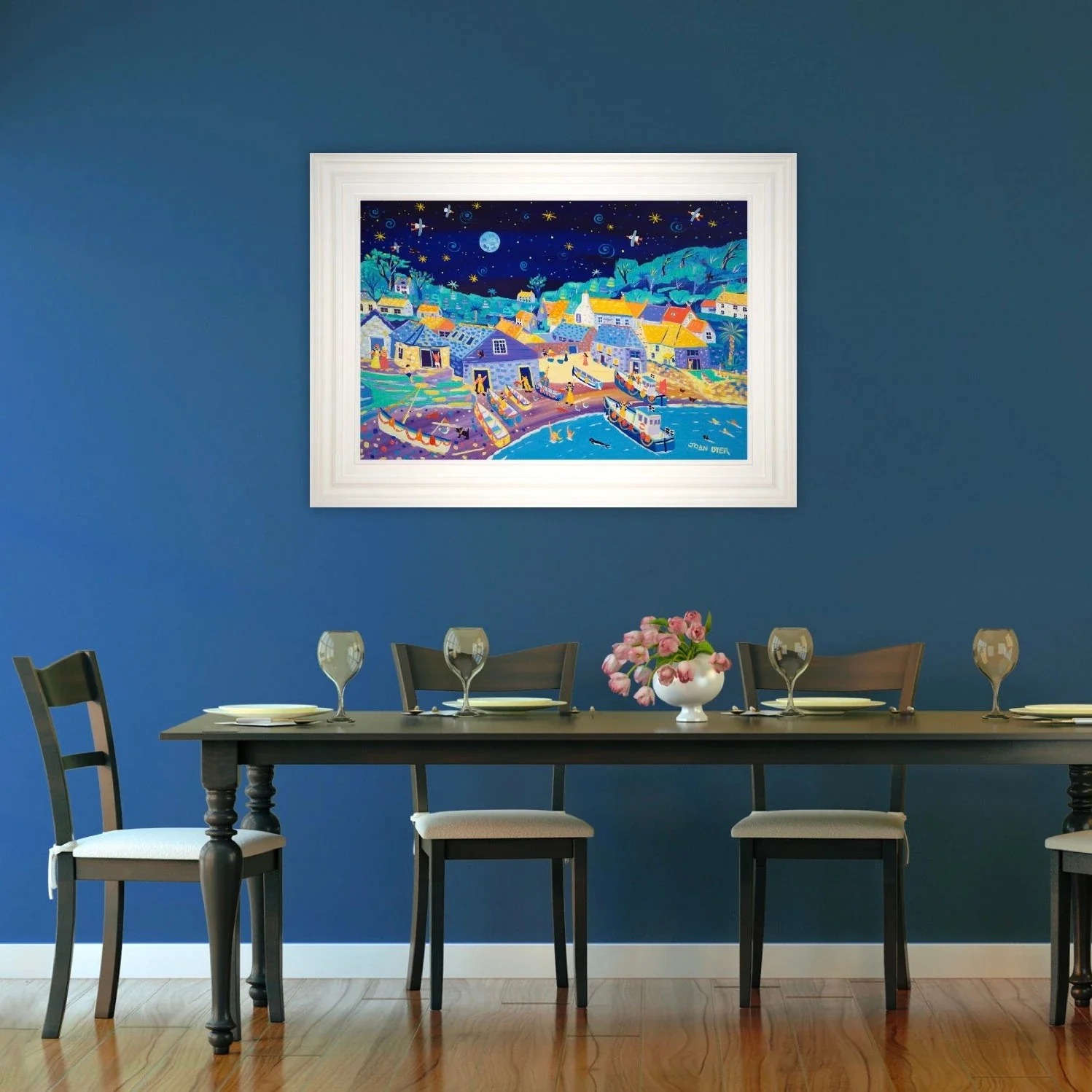 Painting by John Dyer. Moonlit Skinny Dippers, Cadgwith.  24 x 36 inches, acrylic on board - Image 3