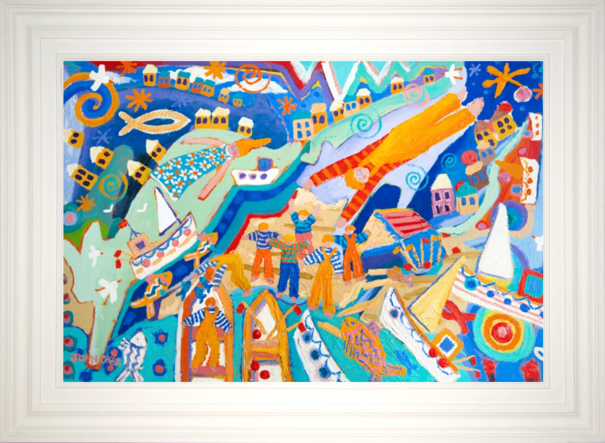 John Dyer Cornwall Painting. 'The Cat Chasing the Rabbit, Cadgwith'. 24x36 Inches Oil on Board. Cornish Art from our Cornwall Art Gallery - Image 2