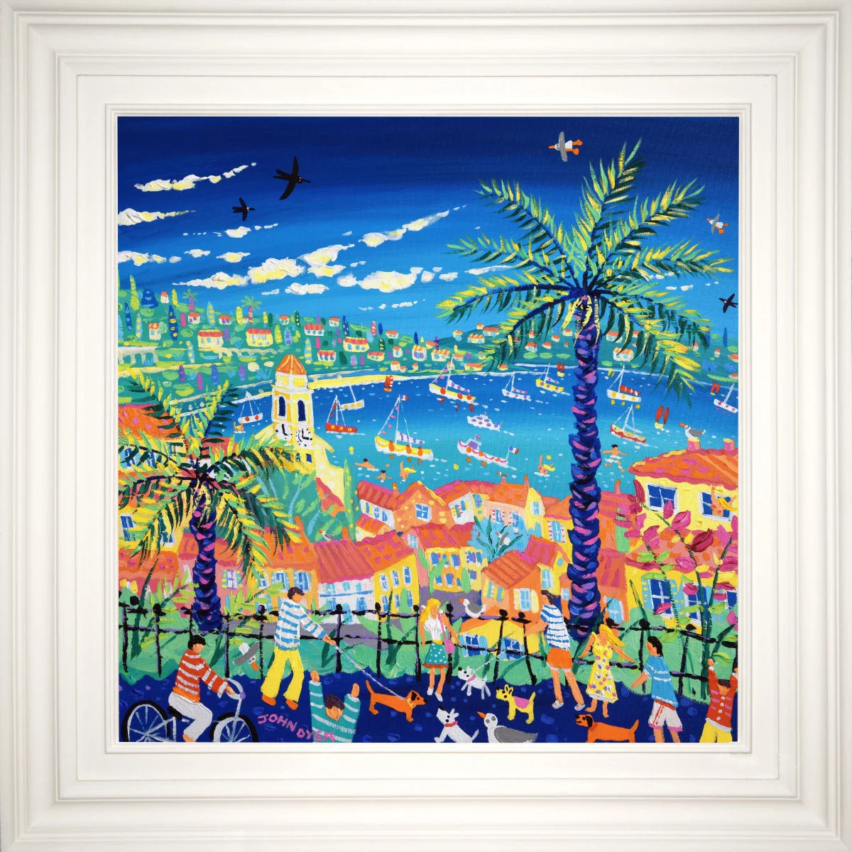 'Palm Trees and Promenades, Villefranche-sur-Mer, France', 24x24 inches acrylic on canvas. French Painting by British Artist John Dyer - Image 2