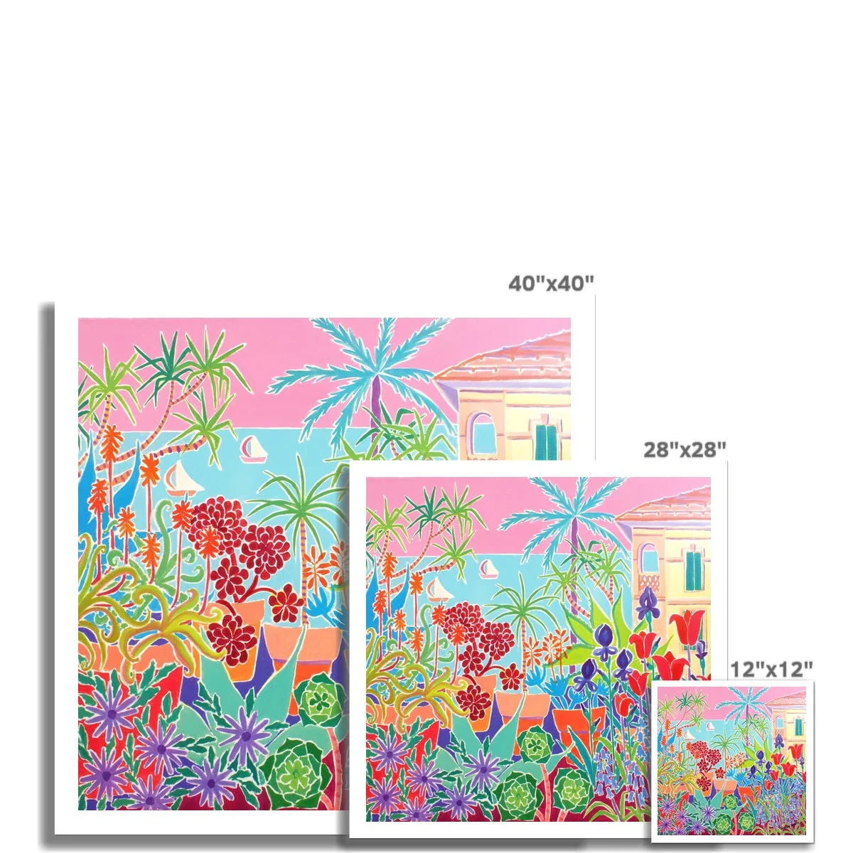 Joanne Short Fine Art Open Edition Art Print. 'Patchwork Flowers and Pink Sky, Clos du Peyronnet Garden, Menton'. French Art Gallery - Image 3