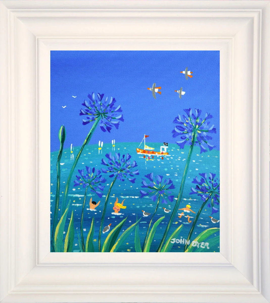 'Peaking through the Agapanthus', 10x12 inches acrylic on canvas. Coastal Painting of Cornwall. Cornish Artist John Dyer. Cornwall Art Gallery - Image 2