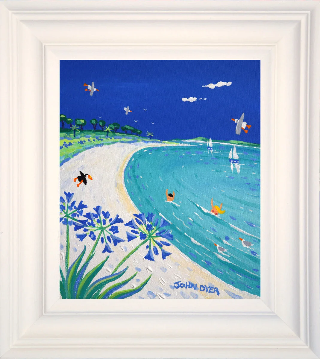 'Perfect Blue Day, Pentle Bay, Tresco', 12x10 inches acrylic on canvas. Paintings of Cornwall. Cornish Artist John Dyer. Cornwall Art Gallery - Image 2