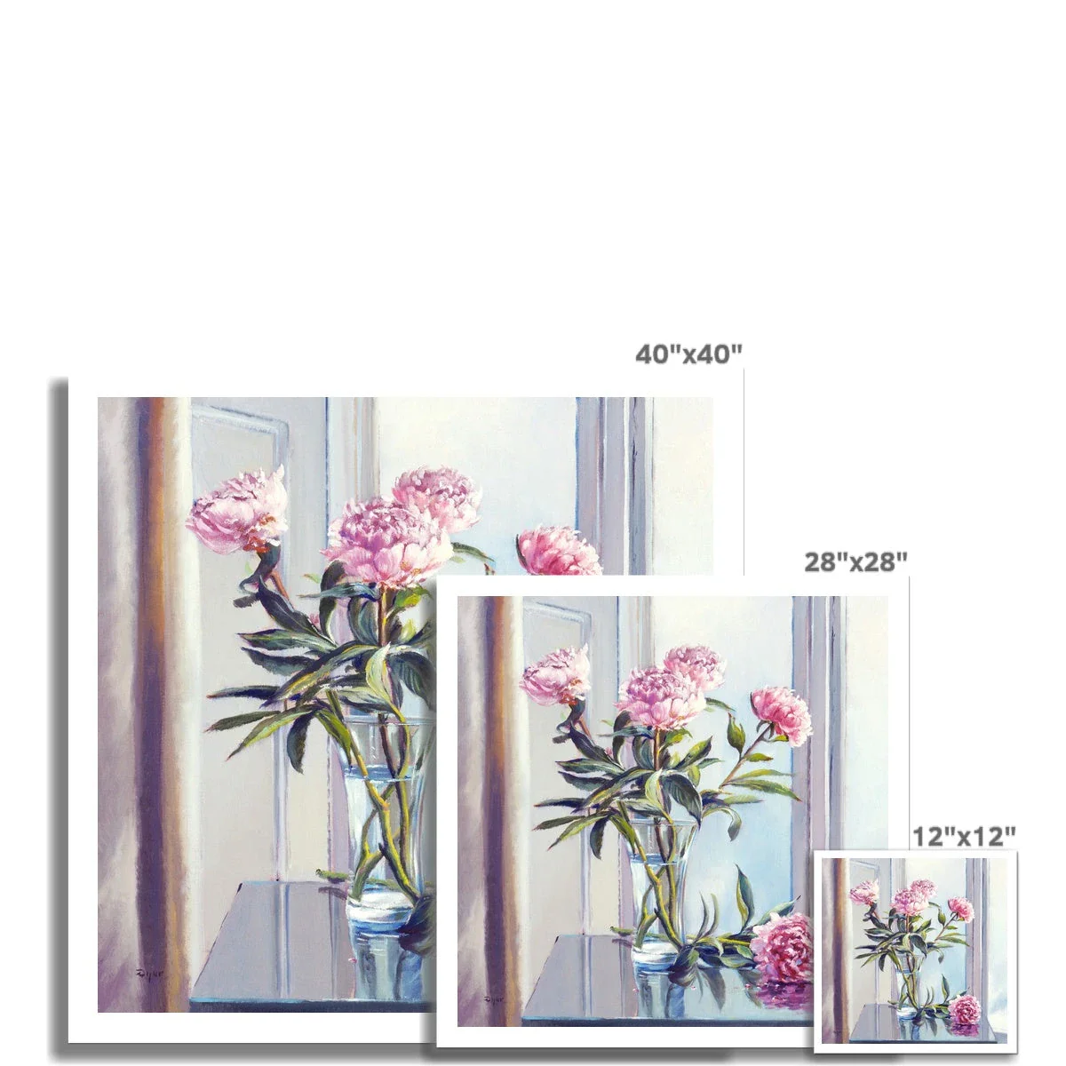 Ted Dyer Still Life Fine Art Print. Open Edition Cornish Art Print. 'Pink Peonies'. Cornwall Art Gallery - Image 3