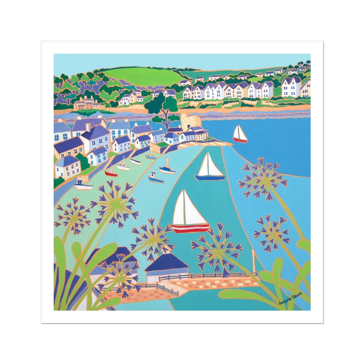Joanne Short Open Edition Cornish Art Print. 'View across the River Fowey, Polruan'. Cornwall Art Gallery