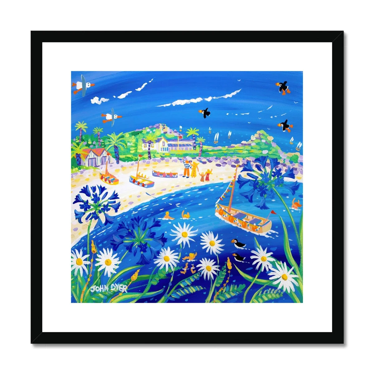 John Dyer Framed Open Edition Cornish Art Beach Print. 'Puffin Days, Tresco'. Cornwall Art Gallery - Image 2