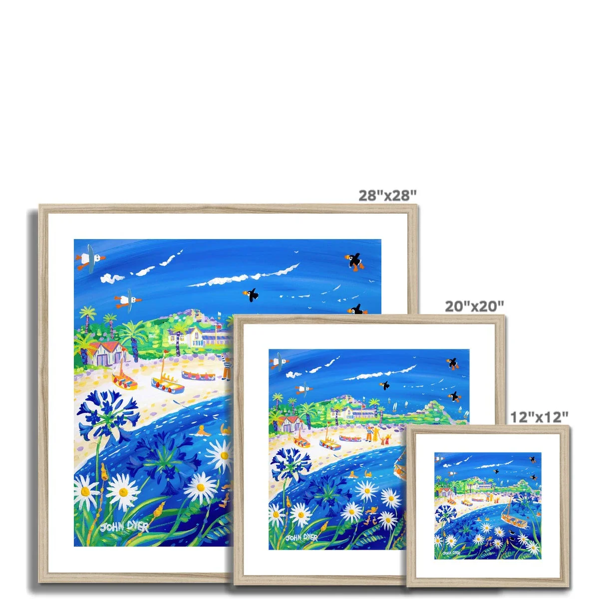 John Dyer Framed Open Edition Cornish Art Beach Print. 'Puffin Days, Tresco'. Cornwall Art Gallery - Image 3