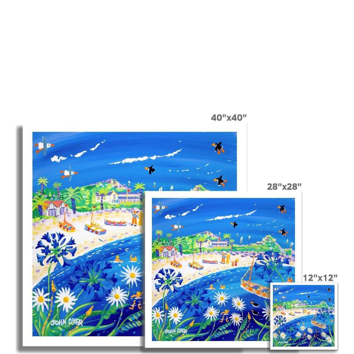 John Dyer Fine Art Beach Print. Open Edition Cornish Art Print. 'Puffin Days, Tresco'. Cornwall Art Gallery - Image 3