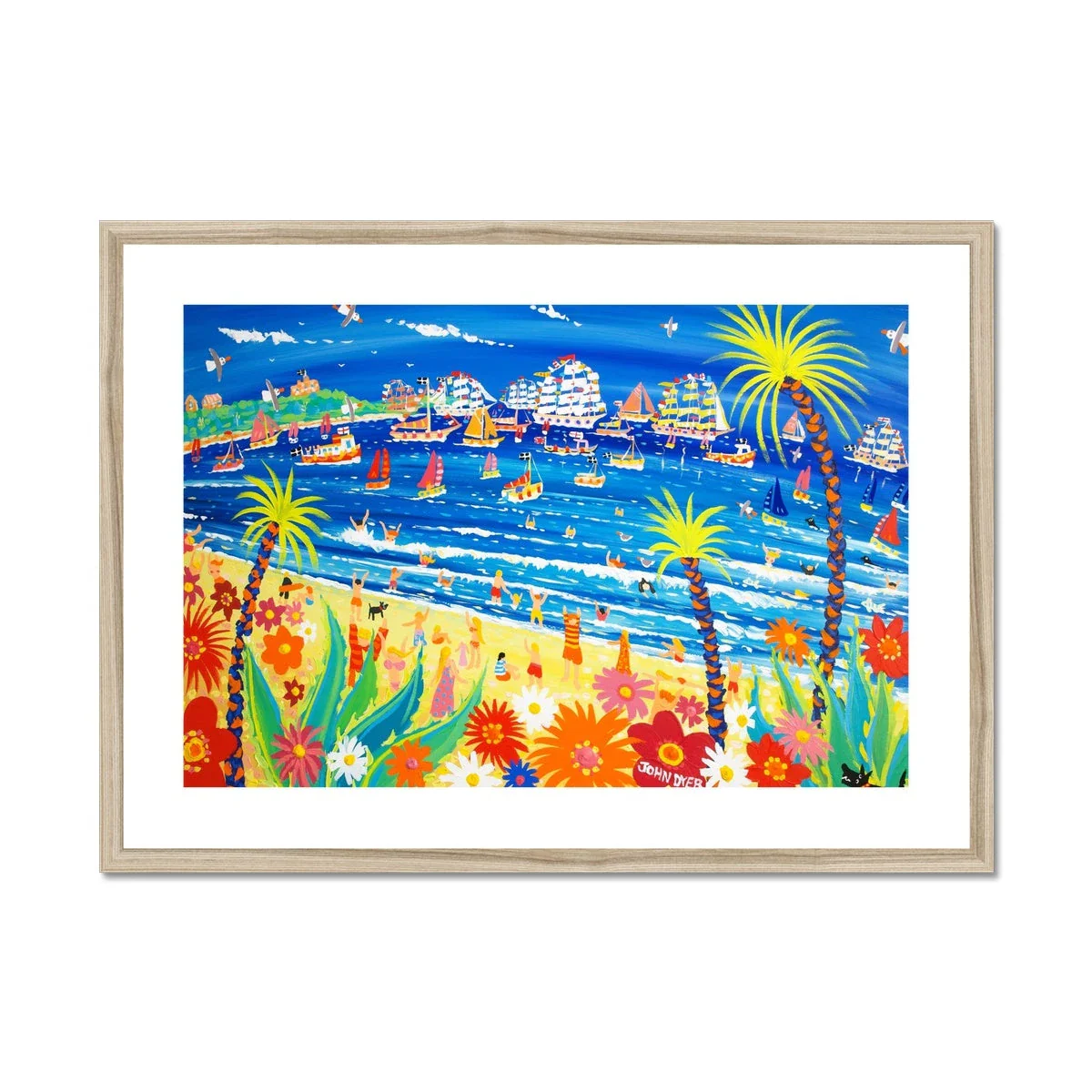 John Dyer Framed Open Edition Cornish Art Print. 'Race Day, Tall Ships, Gyllyngvase Beach, Falmouth'. Cornwall Art Gallery - Image 3