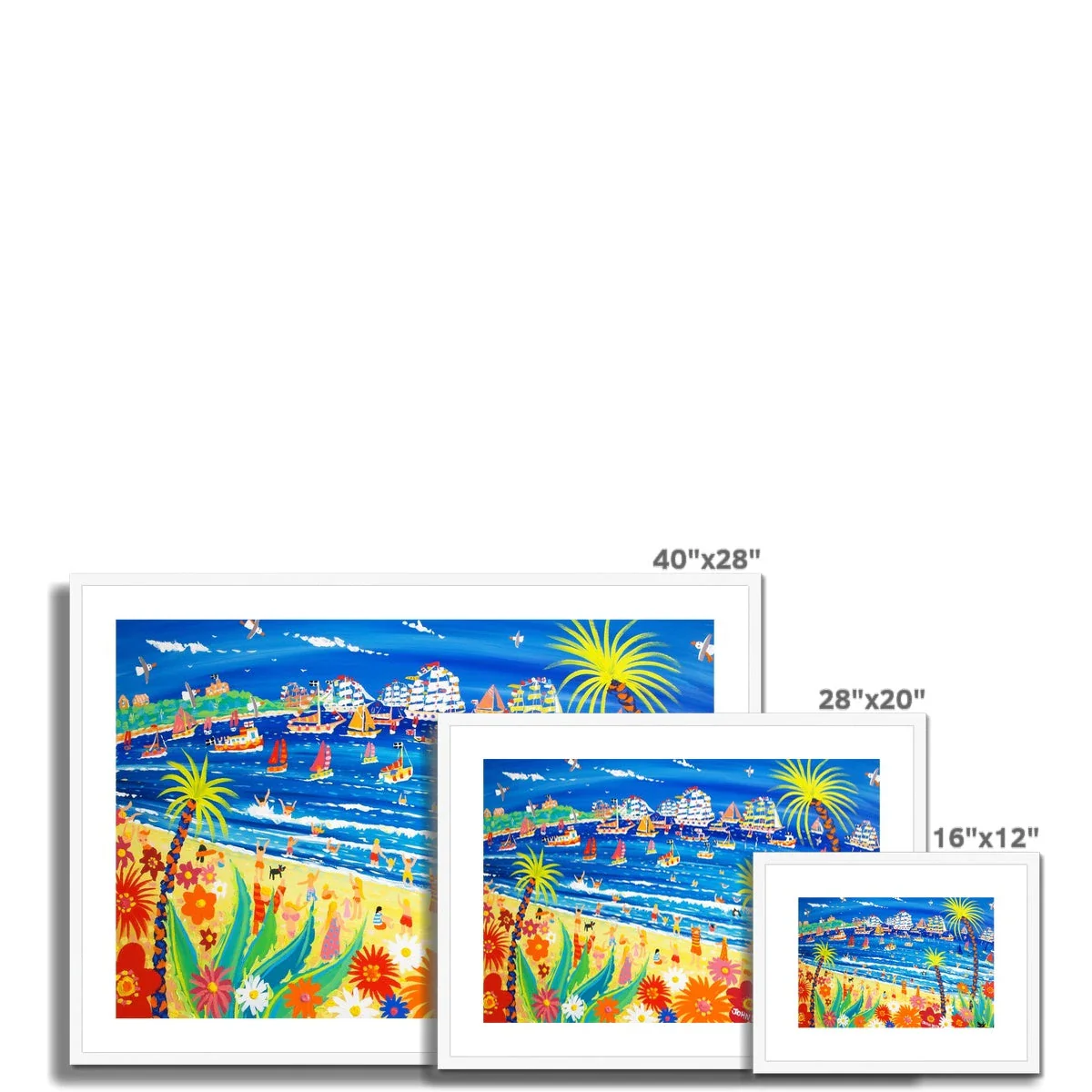 John Dyer Framed Open Edition Cornish Art Print. 'Race Day, Tall Ships, Gyllyngvase Beach, Falmouth'. Cornwall Art Gallery - Image 4