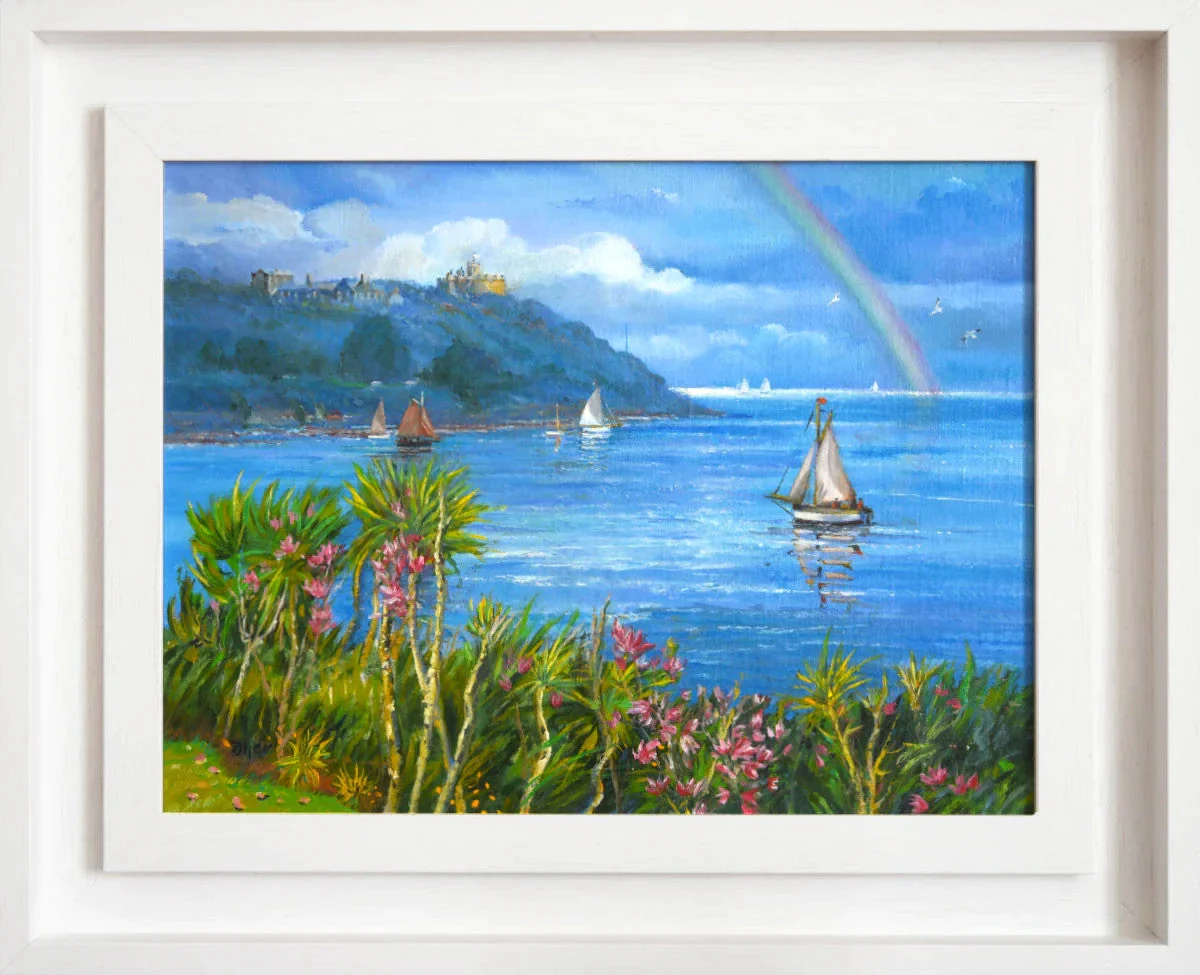 'Rainbow over Pendennis Castle, Falmouth', 12x16 inches original art oil on canvas. Seascape Painting of Cornwall by Cornish Artist Ted Dyer. - Image 2