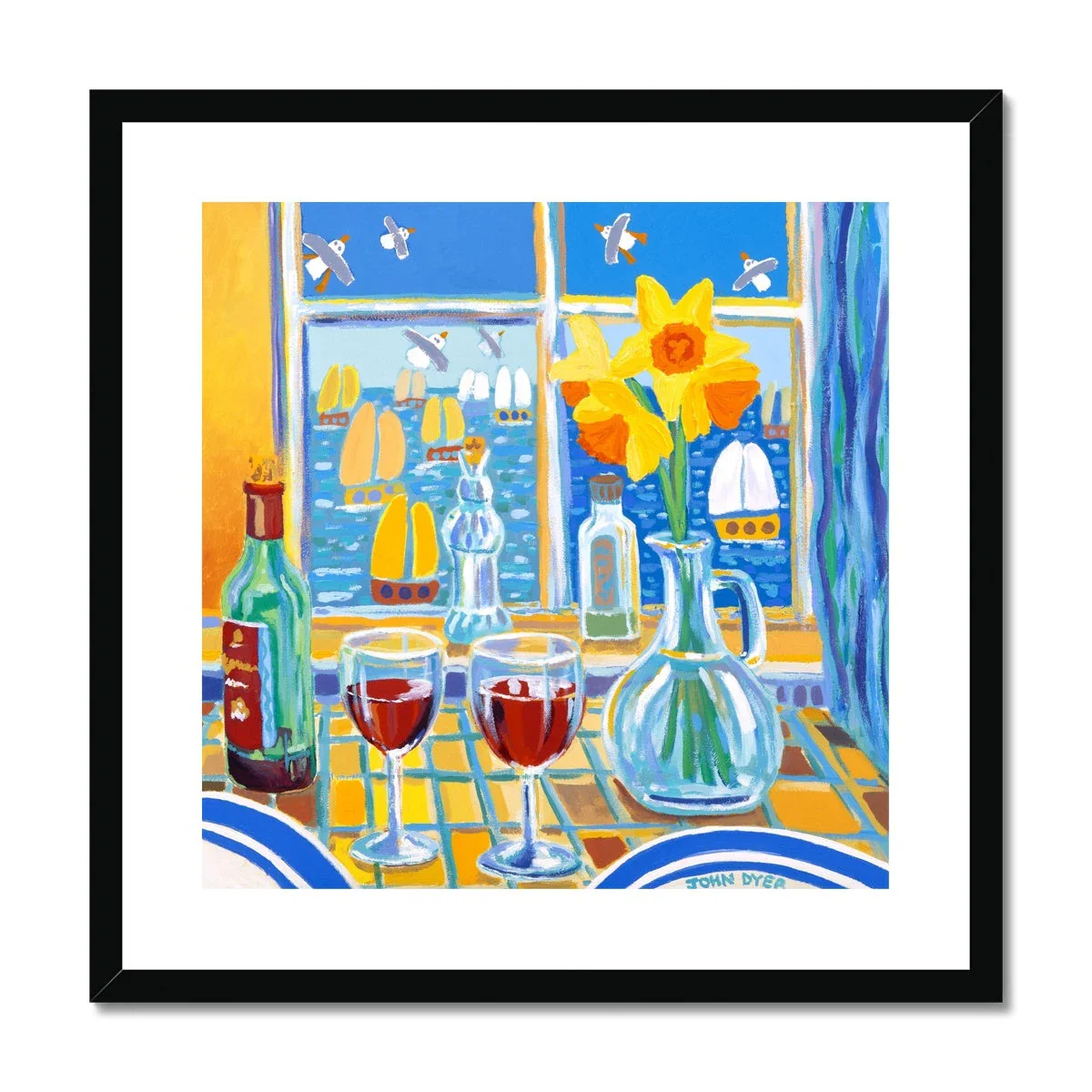John Dyer Framed Open Edition Still Life Cornish Art Print. 'Red Wine and Daffodils'. Cornwall Art Gallery - Image 2