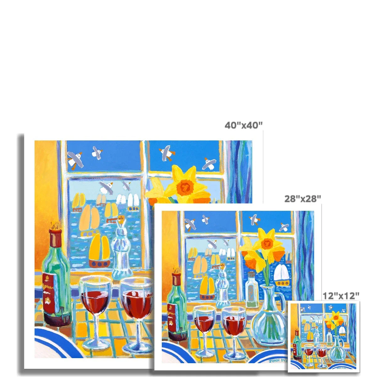 John Dyer Fine Art Print. Open Edition Still Life Cornish Art Print. 'Red Wine and Daffodils'. Cornwall Art Gallery - Image 3