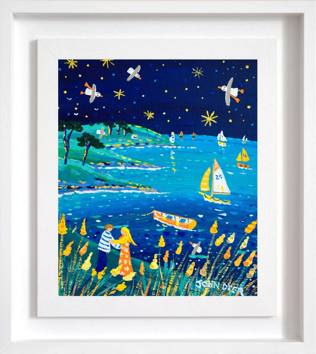 'Roseland Lovers’, 12x10 inches acrylic on canvas. Painting of Cornwall by Cornish Artist John Dyer - Image 2