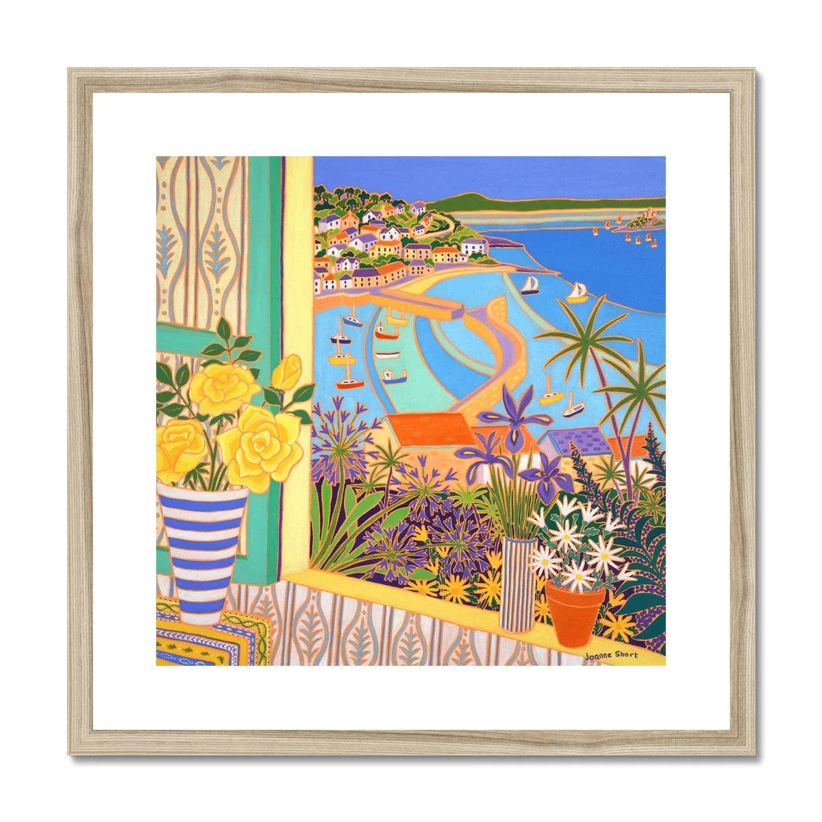 Joanne Short Framed Open Edition Coastal Cornish Still Life Fine Art Print. 'Roses in the Window, Mousehole'. Cornwall Art Gallery - Image 3