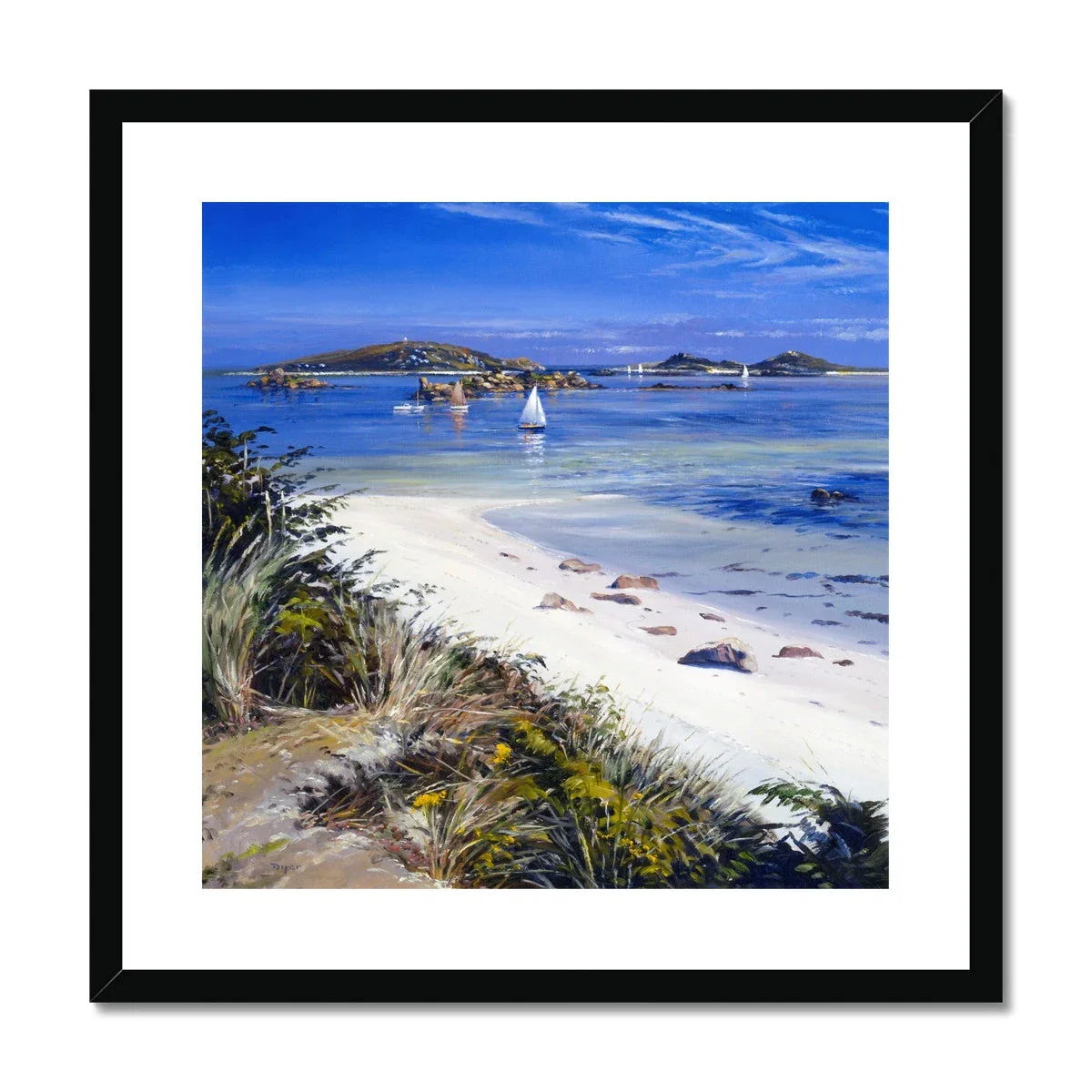 Ted Dyer Framed Open Edition Cornish Fine Art Beach Print. 'Sailing around the Islands, Tresco'. Cornwall Art Gallery - Image 2