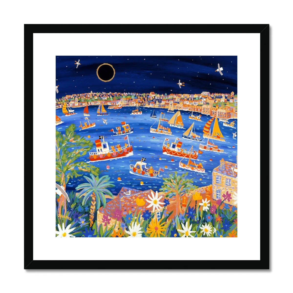 John Dyer Framed Open Edition Cornish Art Print. 'Sailing Beneath the Eclipse, Falmouth, Cornwall'. - Image 2