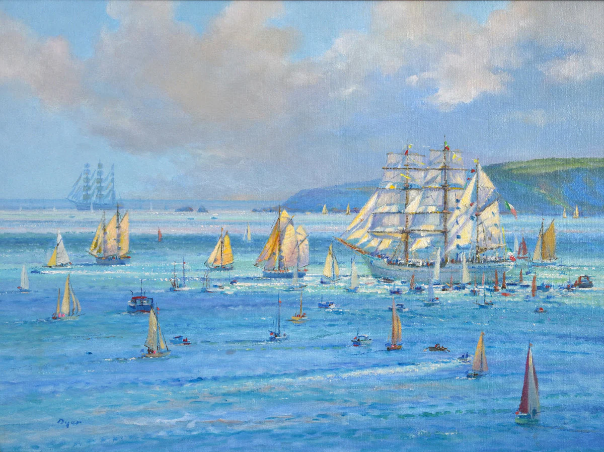 'Sailing out from Falmouth (Funchal Tall Ships Regatta)', 18x24 inches Original Art Oil on Canvas. Seascape Painting of Cornwall by Artist Ted Dyer.