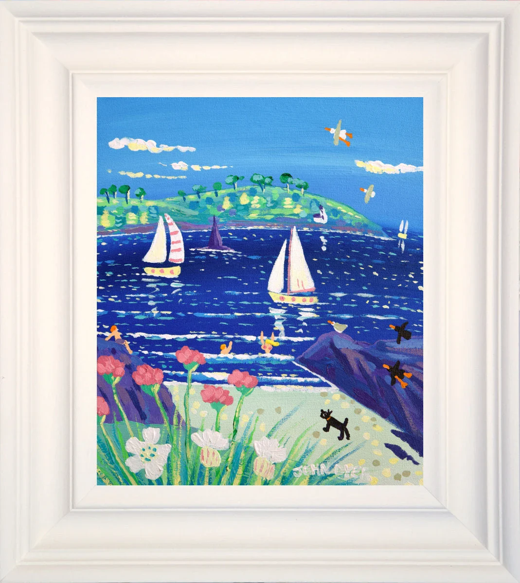 'Sailing Past Pendennis Headland, Falmouth', 12x10 inches acrylic on canvas. Coastal Painting of Cornwall. Cornish Artist John Dyer. Cornwall Art Gallery - Image 2