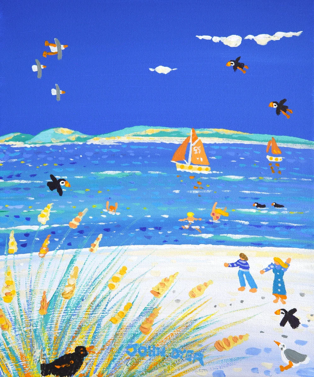 'Sailing Past Tresco, Isles of Scilly', 12x10 inches acrylic on canvas. Painting of Cornwall by Cornish Artist John Dyer