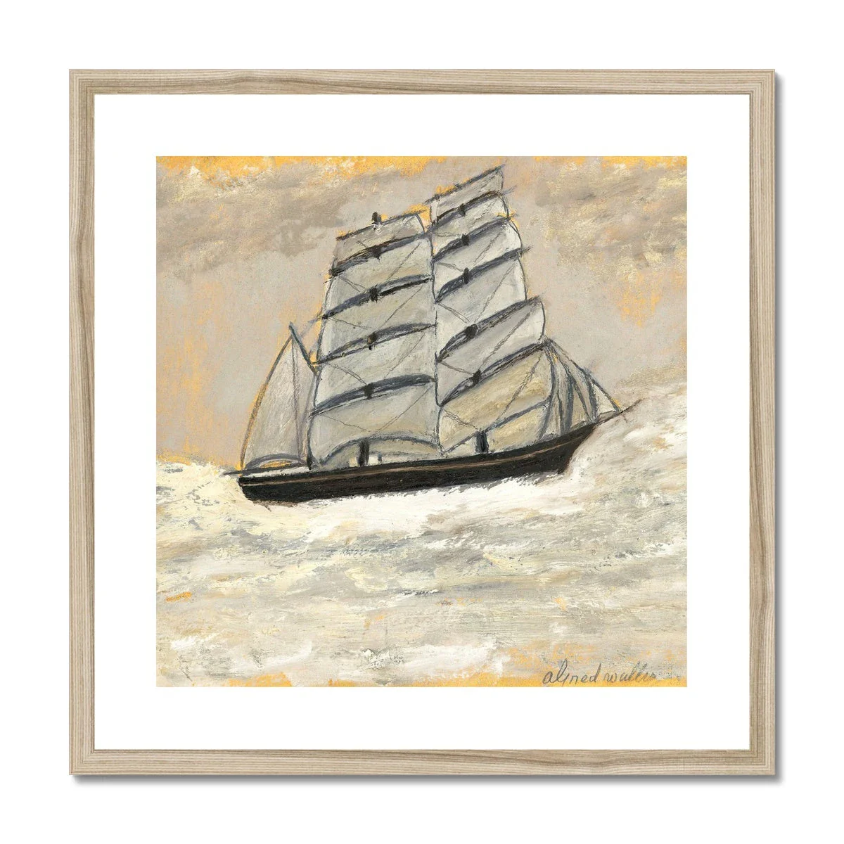 Alfred Wallis Framed Open Edition Cornish Art Print. 'Sailing Ship in a Stormy Sea'. St Ives Cornwall Art Gallery Historic Art - Image 3