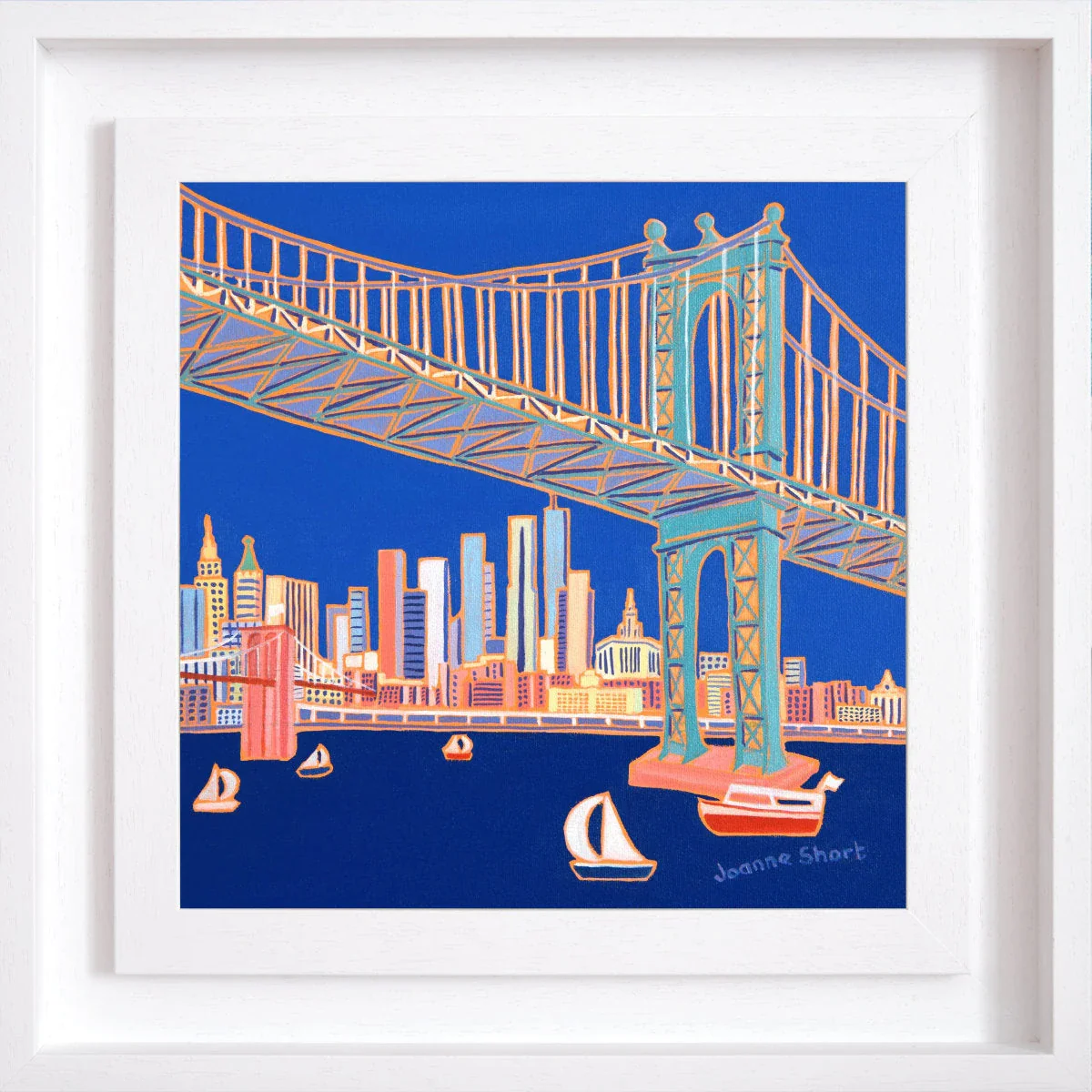 'Sailing under the Bridges, Manhattan, New York', 12x12 inches oil on canvas by British Artist Joanne Short. American Art Gallery - Image 2