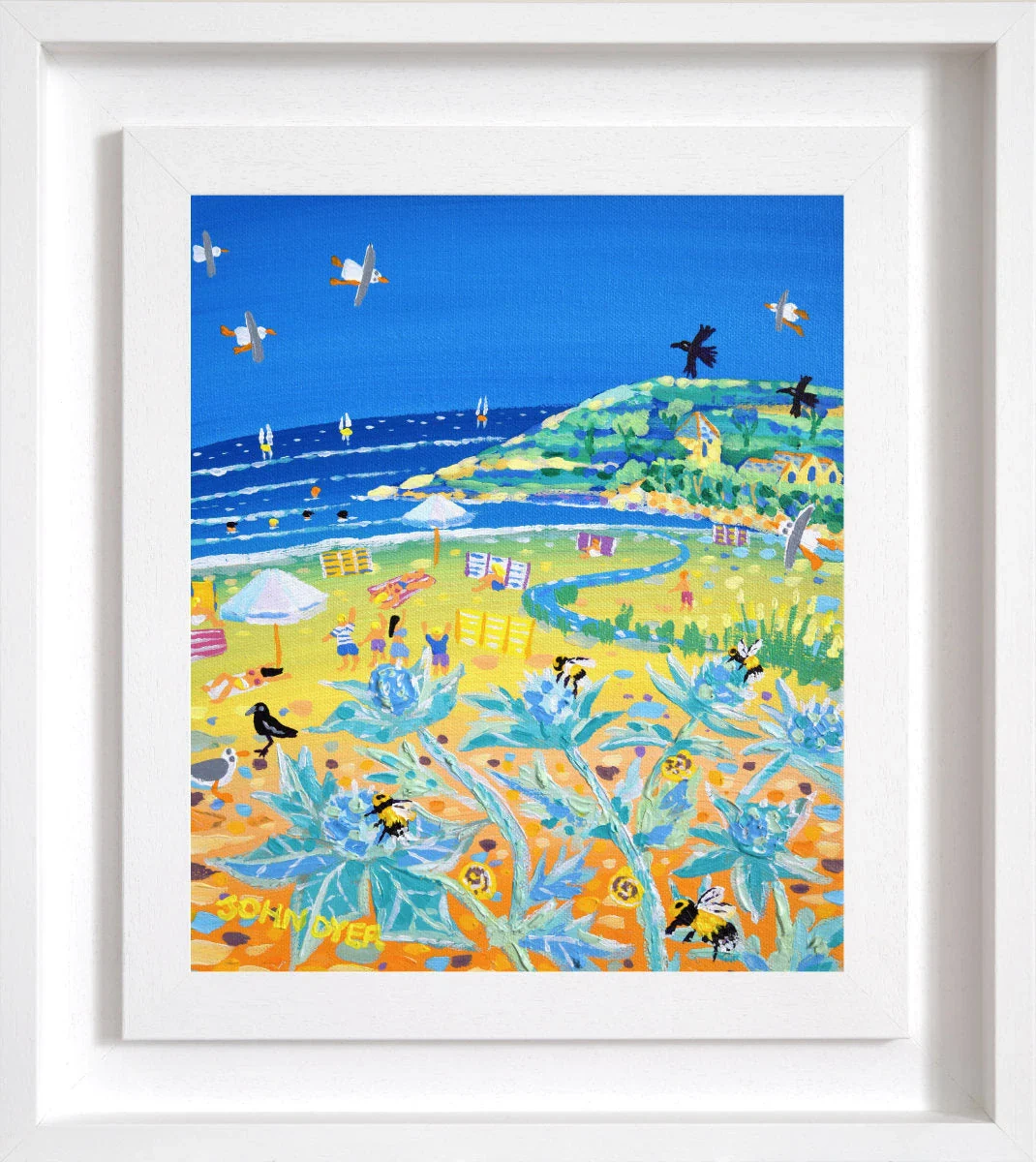 'Sea Holly and Honeybees, Gunwalloe Church Cove', 12x10 inches acrylic on canvas. Painting of Cornwall by Cornish Artist John Dyer - Image 2