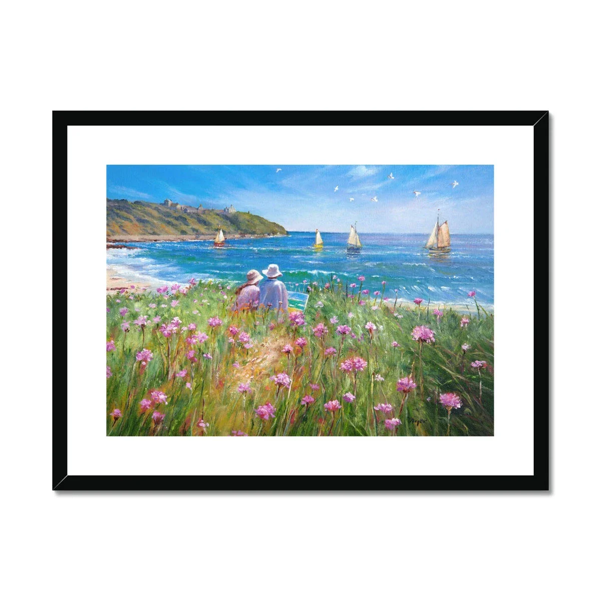 Ted Dyer Framed Open Edition Coastal Cornish Fine Art Print. 'Sea Pinks and Painters, Falmouth'. Cornwall Art Gallery - Image 2