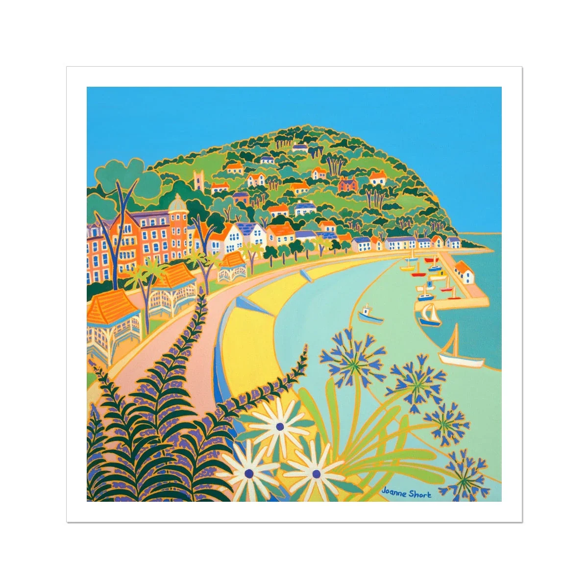 Joanne Short Fine Art Open Edition Art Print. 'Seafront Flowers, Minehead'. Somerset Art Gallery