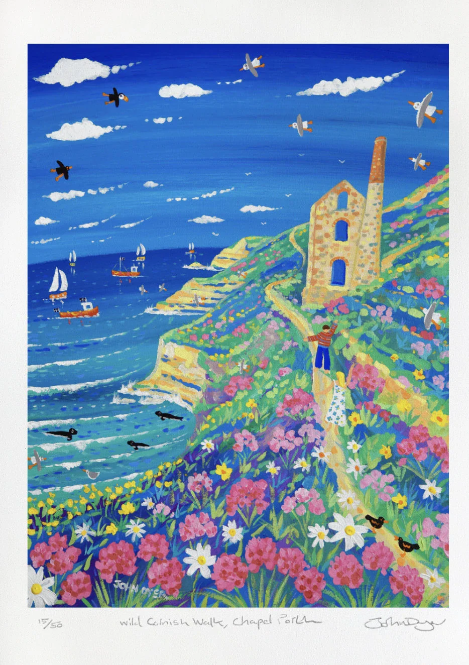 Signed Limited Edition Print by Cornish Artist John Dyer. 'Wild Cornish Walk, Chapel Porth'. Cornwall Art Gallery Print - Image 2