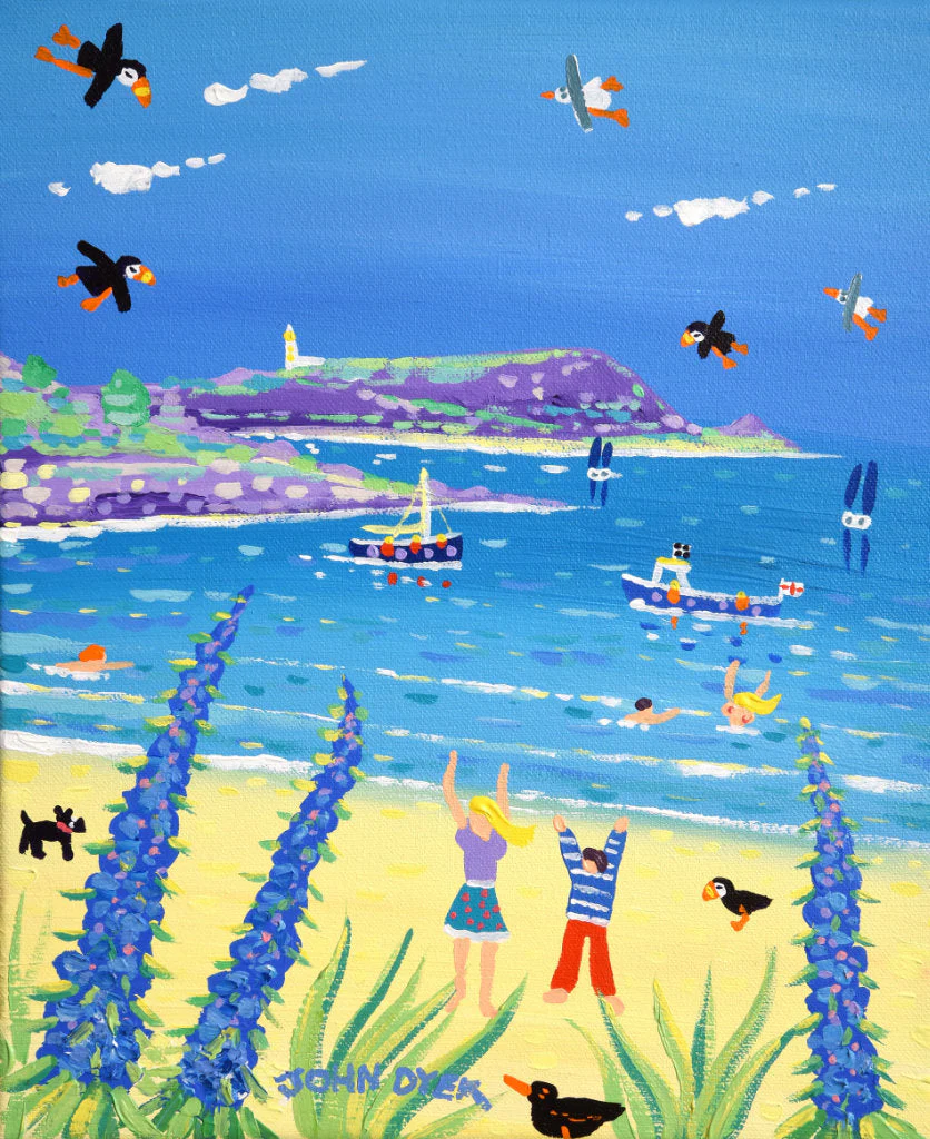 Isles of Scilly Signed Limited Edition Print by Cornish Artist John Dyer. 'Fun and Games, Tresco'. Tresco Gallery Art Beach Print