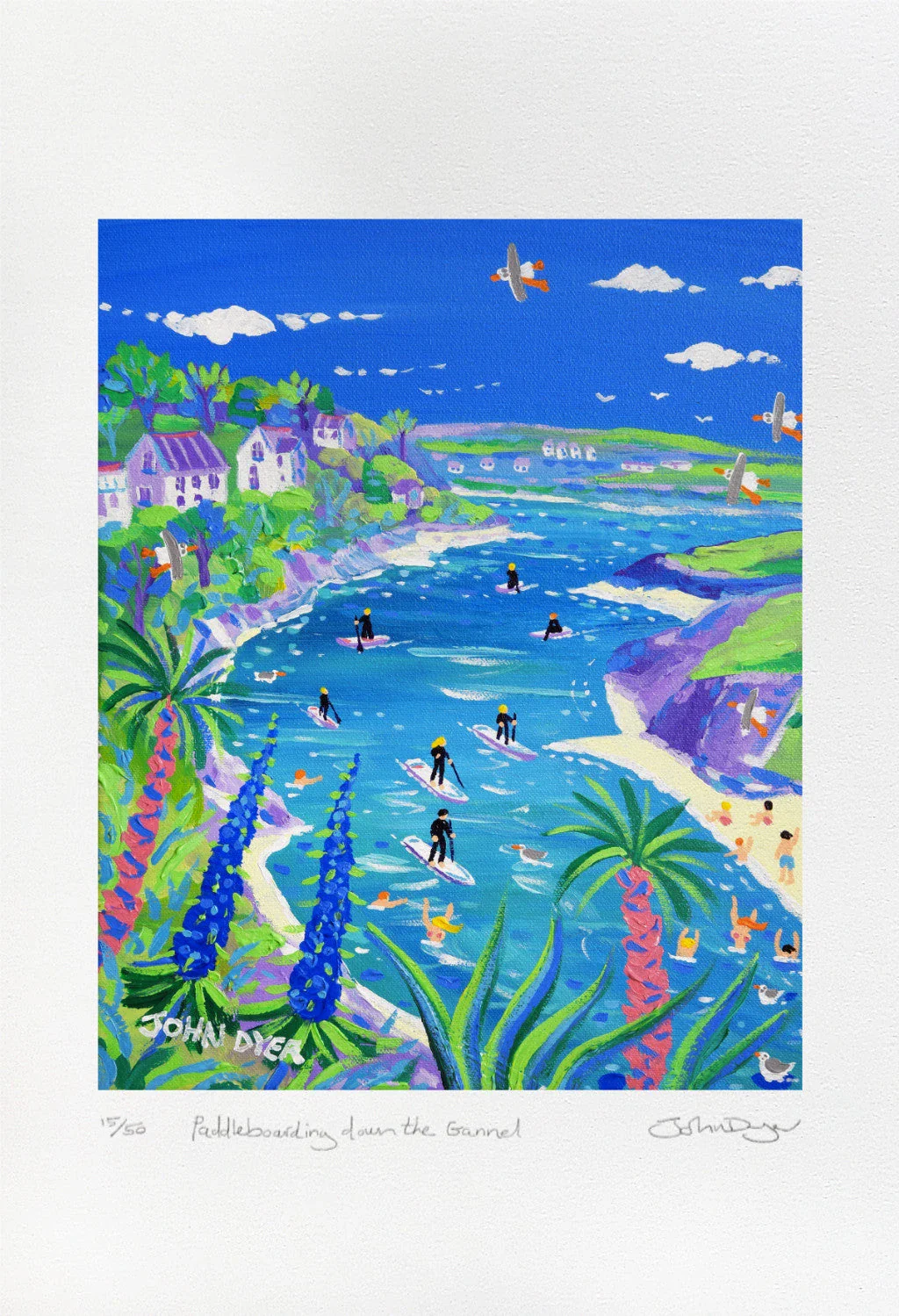 Limited Edition Print by Cornish Artist John Dyer. 'Paddleboarding down the Gannel Estuary, Newquay'. Cornwall Art Gallery Print - Image 2