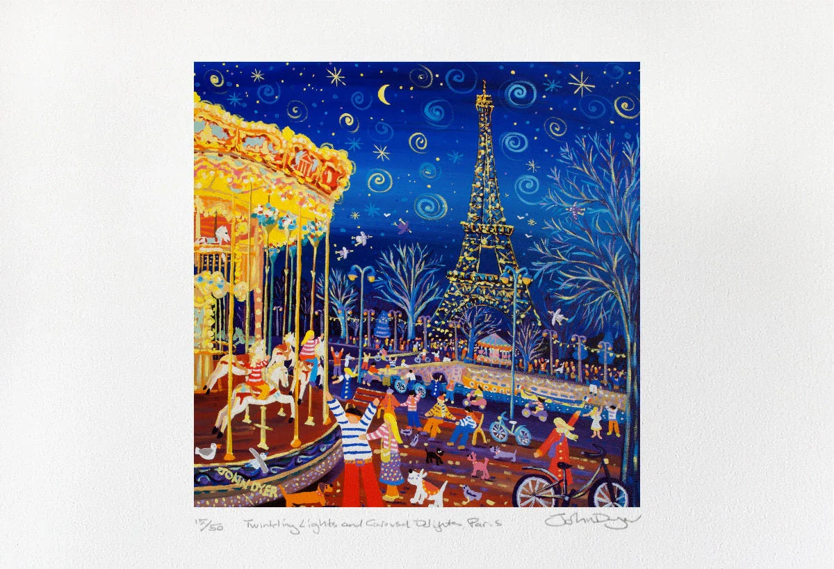 French Signed Limited Edition Print by John Dyer. 'Twinkling Lights and Carousel Delights, Paris.' Eiffel Tower Art - Image 3