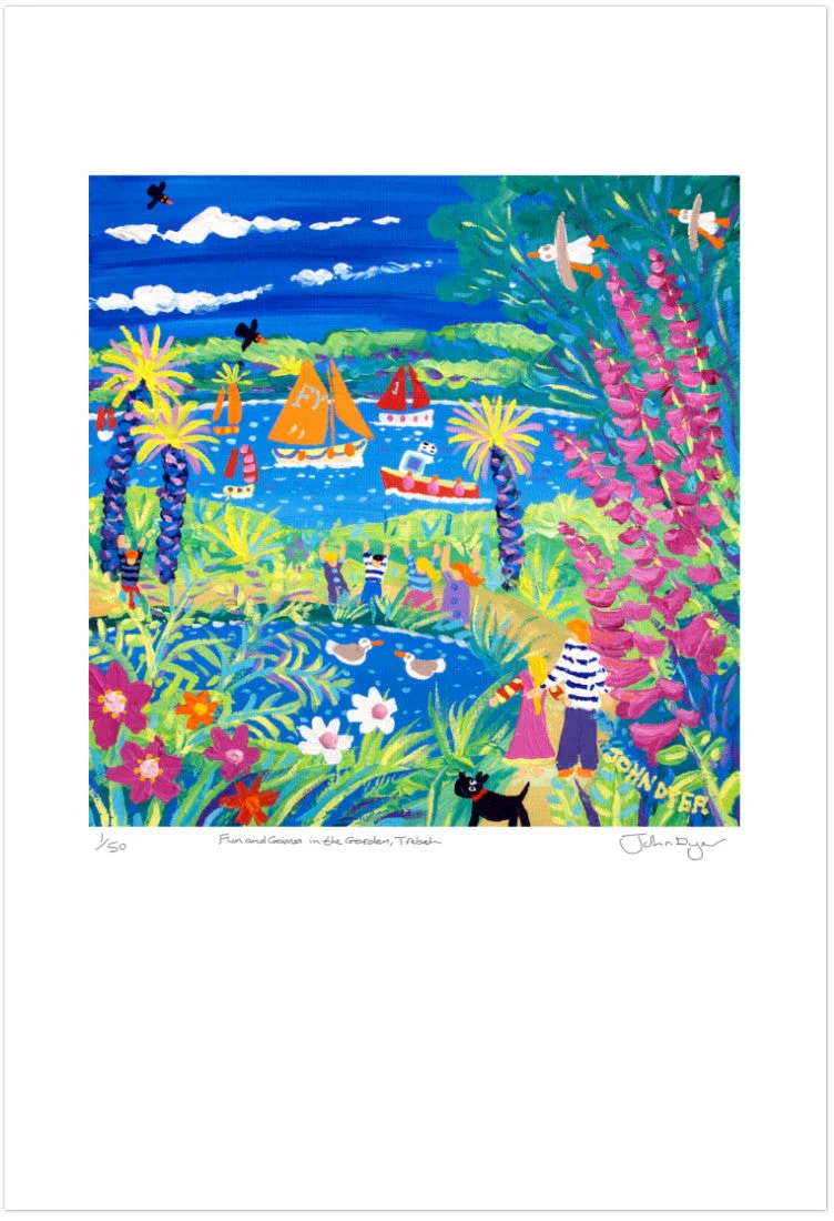 Signed Limited Edition Print. 'Fun and Games in the Garden, Trebah' by Cornish artist John Dyer. Cornwall Art Gallery Print - Image 2