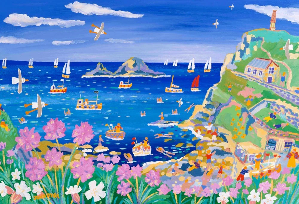 Limited Edition Print by Cornish Artist John Dyer. 'Sea Pinks at Cape Cornwall'.