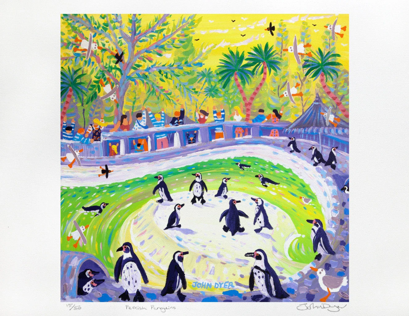 Limited Edition Print by Environmental Artist John Dyer. Peckish Penguins at the Zoo. Animal Art Prints - Image 2
